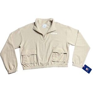Champion Campus Pique Women's Large Long Sleeve Top 1/4 Zip Pullover Beige NEW
